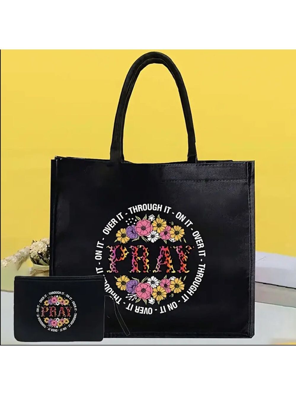"Pray Through It" Tote Bag & Wallet Matching Set - Inspirational Floral Design